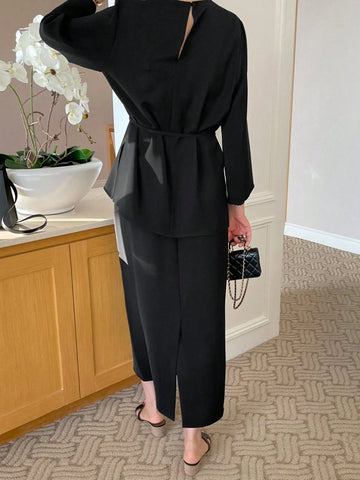 DAZY 2pcs Women Casual Solid Color Shirt And Skirt Set, Autumn DAZY 2pcs Women Casual Solid Color Shirt And Skirt Set, Autumn