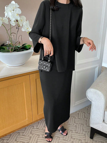 DAZY 2pcs Women Casual Solid Color Shirt And Skirt Set, Autumn DAZY 2pcs Women Casual Solid Color Shirt And Skirt Set, Autumn