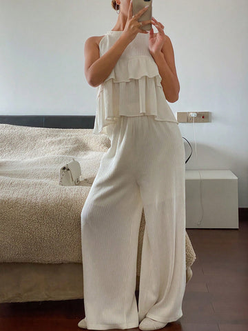 DAZY 2pcs Women Summer Ruched Halter Neck Top & Loose Pants Set DAZY 2pcs Women Summer Ruched Halter Neck Top & Loose Pants Set