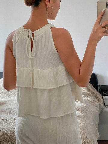 DAZY 2pcs Women Summer Ruched Halter Neck Top & Loose Pants Set DAZY 2pcs Women Summer Ruched Halter Neck Top & Loose Pants Set