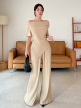 DAZY Asymmetric Collar And Hem Solid Color Top With Pants Set