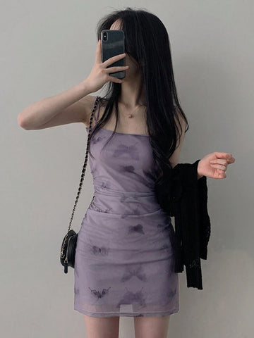 DAZY Butterfly Print Cami Dress With Ruched Bodycon Mini Dress For Women DAZY Butterfly Print Cami Dress With Ruched Bodycon Mini Dress For Women