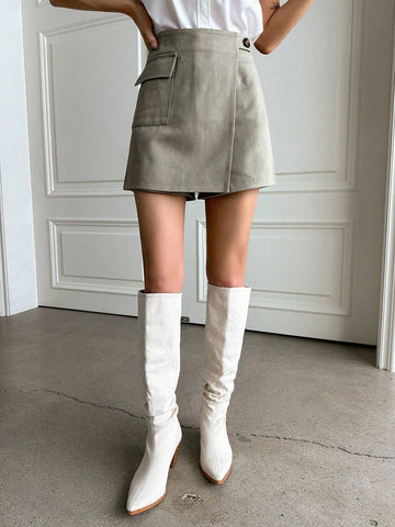 DAZY Flap Pocket Wrap Front Skort DAZY Flap Pocket Wrap Front Skort