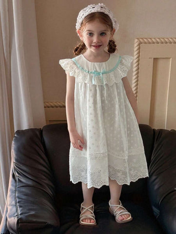 DAZY Girls (Small) Round Neck Casual Bow Sleeveless Cute Mid-Length Summer Dress DAZY Girls (Small) Round Neck Casual Bow Sleeveless Cute Mid-Length Summer Dress