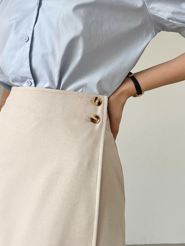 DAZY High Waist Button Side Wrap Skirt DAZY High Waist Button Side Wrap Skirt