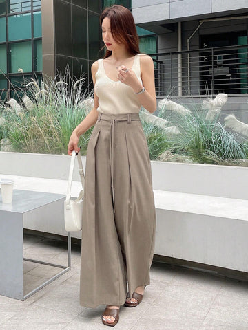 DAZY High Waist Plicated Detail Wide Leg Pants DAZY High Waist Plicated Detail Wide Leg Pants