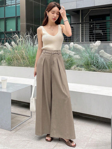 DAZY High Waist Plicated Detail Wide Leg Pants DAZY High Waist Plicated Detail Wide Leg Pants