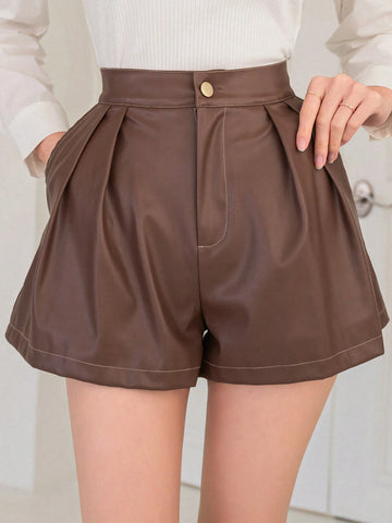 DAZY Ladies' Pleated Faux Leather Shorts DAZY Ladies' Pleated Faux Leather Shorts