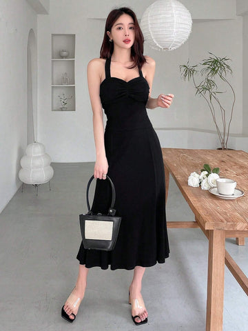 DAZY Ladies' Solid Color Ruffle Neck Spaghetti Strap Top And Skirt Set For Summer DAZY Ladies' Solid Color Ruffle Neck Spaghetti Strap Top And Skirt Set For Summer