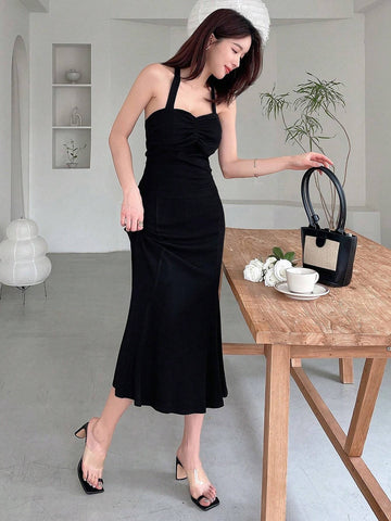 DAZY Ladies' Solid Color Ruffle Neck Spaghetti Strap Top And Skirt Set For Summer DAZY Ladies' Solid Color Ruffle Neck Spaghetti Strap Top And Skirt Set For Summer