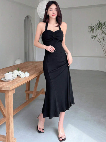 DAZY Ladies' Solid Color Ruffle Neck Spaghetti Strap Top And Skirt Set For Summer DAZY Ladies' Solid Color Ruffle Neck Spaghetti Strap Top And Skirt Set For Summer