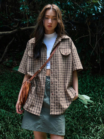 DAZY Plaid Print Drop Shoulder Shirt DAZY Plaid Print Drop Shoulder Shirt