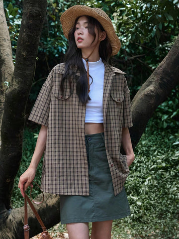 DAZY Plaid Print Drop Shoulder Shirt DAZY Plaid Print Drop Shoulder Shirt