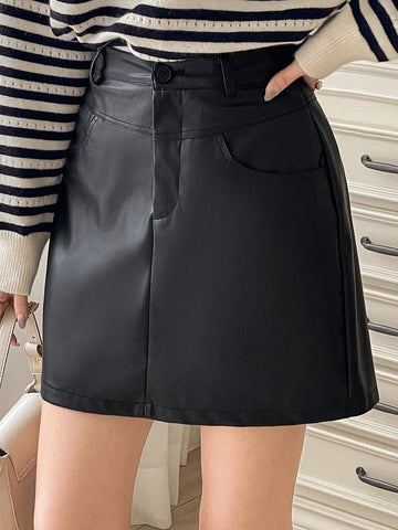 DAZY Short A-Line High Waist Slimming PU Leather Women Mini Skirt DAZY Short A-Line High Waist Slimming PU Leather Women Mini Skirt