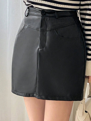 DAZY Short A-Line High Waist Slimming PU Leather Women Mini Skirt DAZY Short A-Line High Waist Slimming PU Leather Women Mini Skirt