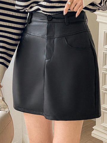 DAZY Short A-Line High Waist Slimming PU Leather Women Mini Skirt DAZY Short A-Line High Waist Slimming PU Leather Women Mini Skirt