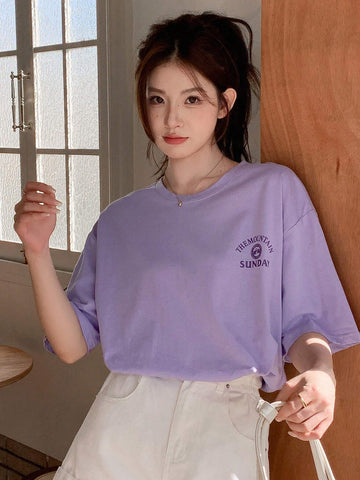 Slogan Graphic Drop Shoulder Tee THE MOUNTAIN A MODERN PLACE SUNDAY SUNSHINE YOU ARE Slogan Graphic Drop Shoulder Tee THE MOUNTAIN A MODERN PLACE SUNDAY SUNSHINE YOU ARE