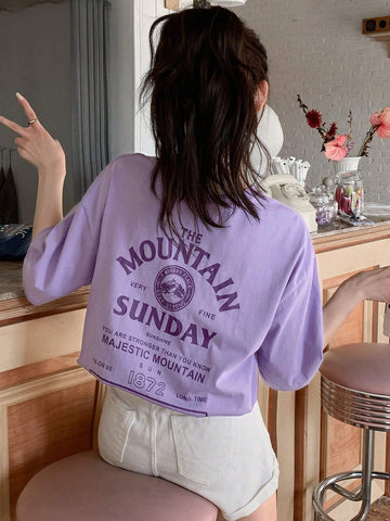 Slogan Graphic Drop Shoulder Tee THE MOUNTAIN A MODERN PLACE SUNDAY SUNSHINE YOU ARE Slogan Graphic Drop Shoulder Tee THE MOUNTAIN A MODERN PLACE SUNDAY SUNSHINE YOU ARE
