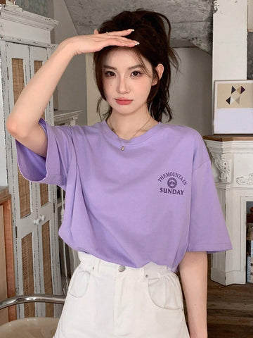 Slogan Graphic Drop Shoulder Tee THE MOUNTAIN A MODERN PLACE SUNDAY SUNSHINE YOU ARE Slogan Graphic Drop Shoulder Tee THE MOUNTAIN A MODERN PLACE SUNDAY SUNSHINE YOU ARE