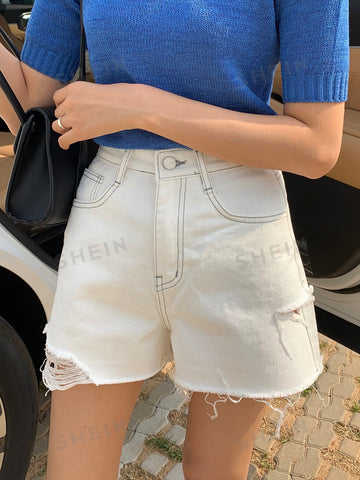 DAZY Solid Ripped Raw Hem Shorts DAZY Solid Ripped Raw Hem Shorts