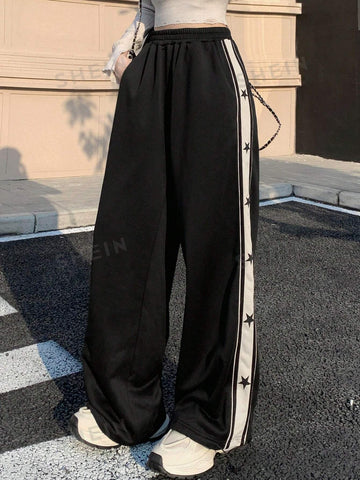 DAZY Star Patchwork Side Striped Sporty Casual Sweatpants DAZY Star Patchwork Side Striped Sporty Casual Sweatpants