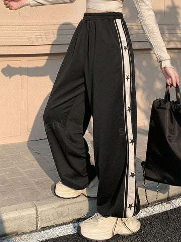 DAZY Star Patchwork Side Striped Sporty Casual Sweatpants DAZY Star Patchwork Side Striped Sporty Casual Sweatpants