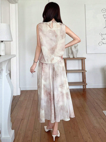 DAZY Women 2-Piece Chiffon Printed Sleeveless Top And A-Line Skirt Set DAZY Women 2-Piece Chiffon Printed Sleeveless Top And A-Line Skirt Set