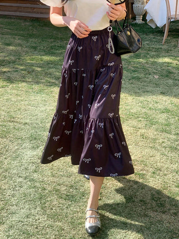DAZY Women Bow Tie Full Print Casual Loose Skirt DAZY Women Bow Tie Full Print Casual Loose Skirt
