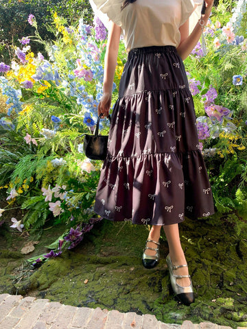 DAZY Women Bow Tie Full Print Casual Loose Skirt DAZY Women Bow Tie Full Print Casual Loose Skirt