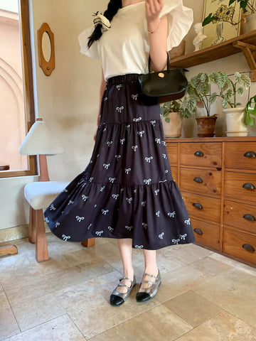 DAZY Women Bow Tie Full Print Casual Loose Skirt DAZY Women Bow Tie Full Print Casual Loose Skirt
