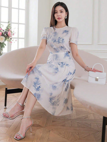 DAZY Women Fashionable Elegant Printed Top And Skirt Set DAZY Women Fashionable Elegant Printed Top And Skirt Set