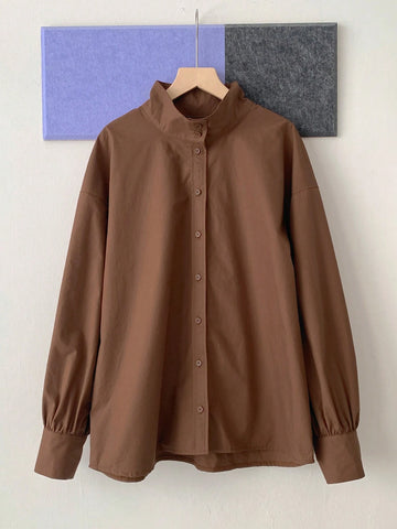 DAZY Women Front Button Long Sleeve Minimalistic Solid Color Casual Blouse DAZY Women Front Button Long Sleeve Minimalistic Solid Color Casual Blouse