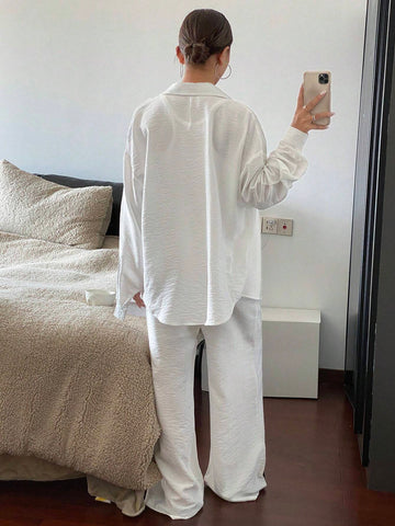 DAZY Women Front Button Long Sleeve Pocket Simple Top And Pant Set DAZY Women Front Button Long Sleeve Pocket Simple Top And Pant Set