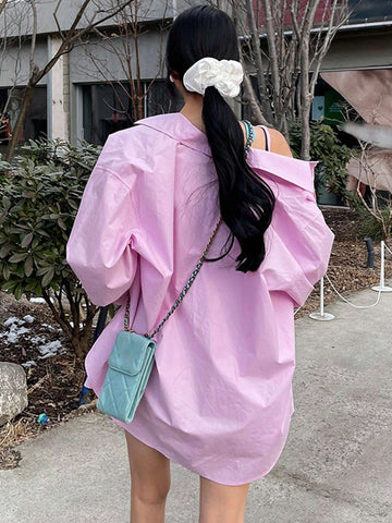 DAZY Women Pure Color Loose Fit Basic Long Sleeve Shirt DAZY Women Pure Color Loose Fit Basic Long Sleeve Shirt