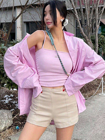 DAZY Women Pure Color Loose Fit Basic Long Sleeve Shirt DAZY Women Pure Color Loose Fit Basic Long Sleeve Shirt