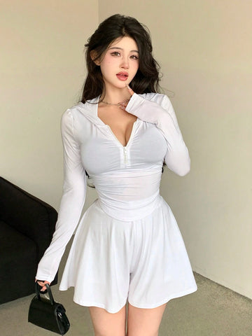 DAZY Women Spring Summer Casual Solid Color Slim Fit Hooded T-Shirt And Loose Shorts Set DAZY Women Spring Summer Casual Solid Color Slim Fit Hooded T-Shirt And Loose Shorts Set