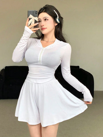 DAZY Women Spring Summer Casual Solid Color Slim Fit Hooded T-Shirt And Loose Shorts Set DAZY Women Spring Summer Casual Solid Color Slim Fit Hooded T-Shirt And Loose Shorts Set