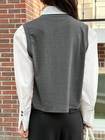 DAZY Women's 2 In 1 Color Blocking Shirt With Front Opening DAZY Women's 2 In 1 Color Blocking Shirt With Front Opening