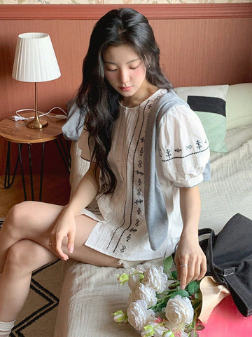 DAZY Women's Bohemian Short Sleeve Embroidered Blouse, DAZY Women's Bohemian Short Sleeve Embroidered Blouse,