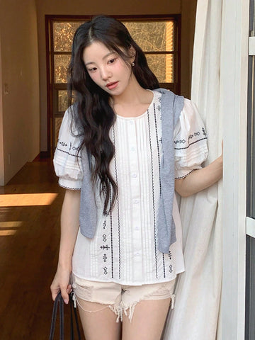 DAZY Women's Bohemian Short Sleeve Embroidered Blouse, DAZY Women's Bohemian Short Sleeve Embroidered Blouse,