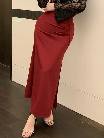 DAZY Women's Elegant Red High Slit Fishtail Skirt Valentine Valentine's Day DAZY Women's Elegant Red High Slit Fishtail Skirt Valentine Valentine's Day
