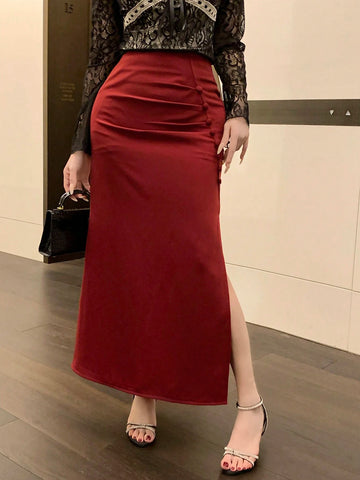 DAZY Women's Elegant Red High Slit Fishtail Skirt Valentine Valentine's Day DAZY Women's Elegant Red High Slit Fishtail Skirt Valentine Valentine's Day