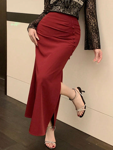 DAZY Women's Elegant Red High Slit Fishtail Skirt Valentine Valentine's Day DAZY Women's Elegant Red High Slit Fishtail Skirt Valentine Valentine's Day