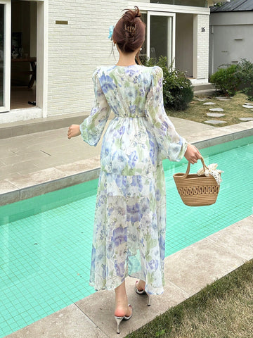 DAZY Women's Floral Print Tie-Up Midi Dress DAZY Women's Floral Print Tie-Up Midi Dress