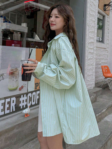 DAZY Women's Loose Fit Striped Button-Up Shirt, Simple Style With Fresh And Elegant Elegant For All Occasions DAZY Women's Loose Fit Striped Button-Up Shirt, Simple Style With Fresh And Elegant Elegant For All Occasions