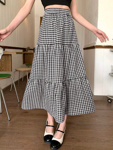 DAZY Women's Plaid Long Skirt DAZY Women's Plaid Long Skirt