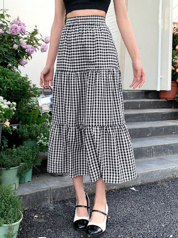DAZY Women's Plaid Long Skirt DAZY Women's Plaid Long Skirt