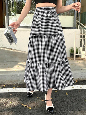 DAZY Women's Plaid Long Skirt DAZY Women's Plaid Long Skirt