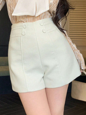 DAZY Women's Plain Rivet Textured Shorts, Minimalist Style For Casual Everyday Wear DAZY Women's Plain Rivet Textured Shorts, Minimalist Style For Casual Everyday Wear