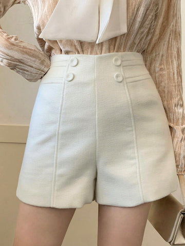 DAZY Women's Plain Rivet Textured Shorts, Minimalist Style For Casual Everyday Wear DAZY Women's Plain Rivet Textured Shorts, Minimalist Style For Casual Everyday Wear